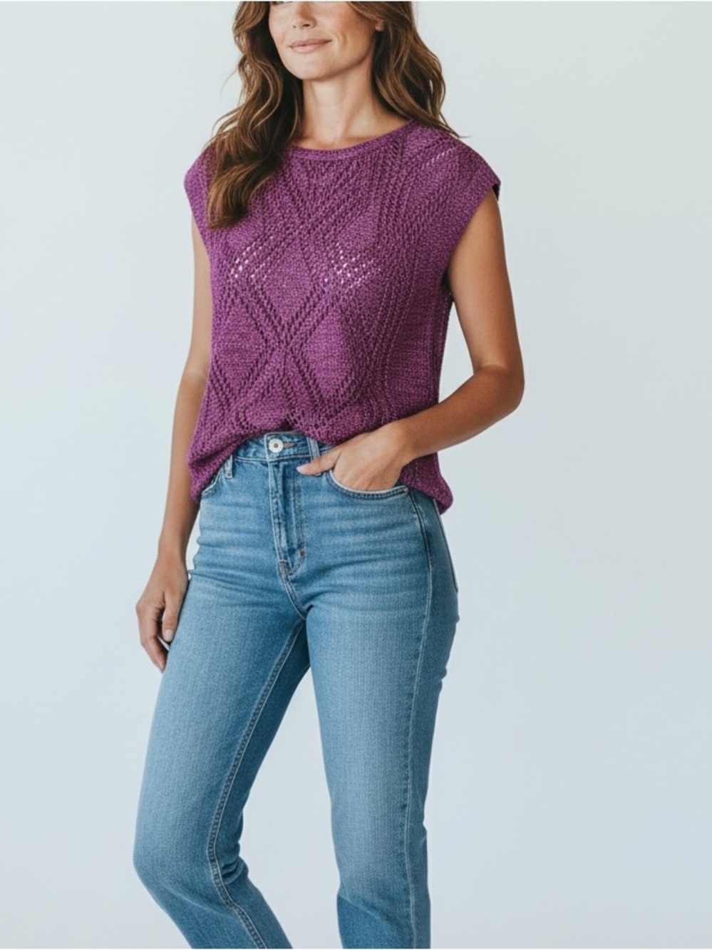 COLDWATER CREEK Womens Purple Knit Pullover Sweater LARGE Currant NWT $60